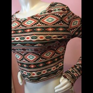 Multi-Colored Long Sleeve Crop Top | Large